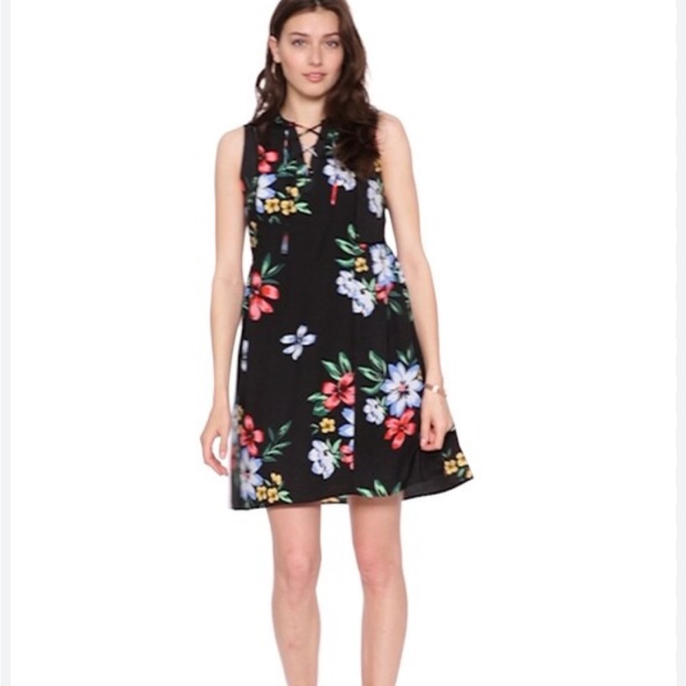 Old Navy Women’s Lace Up Dress‎ XL Black Floral Sleeveless